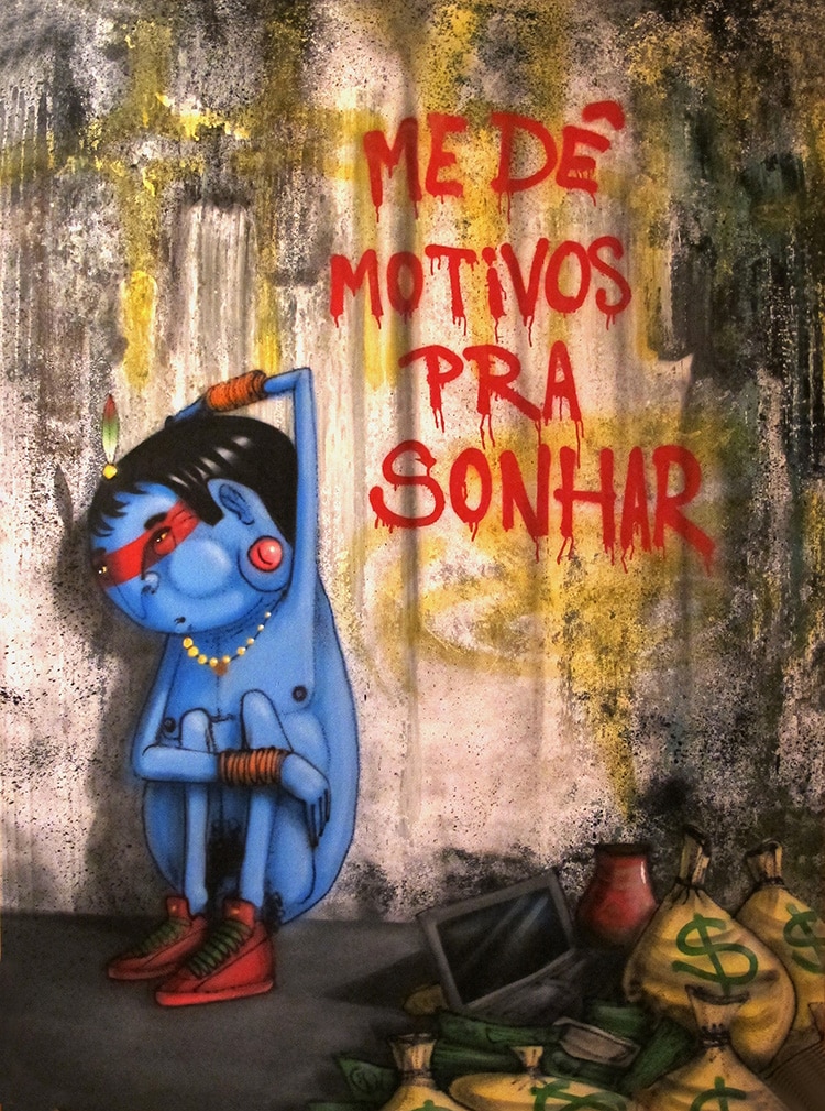 Grafite “Me dê motivos para sonhar”, de Crânio.