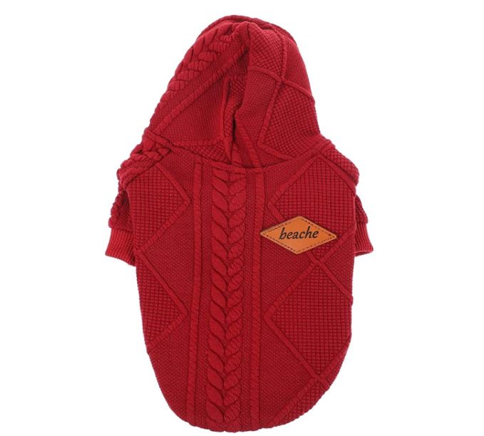 Suéter de Cachorro Casaco de Inverno Casaco Com Capuz Vermelho.