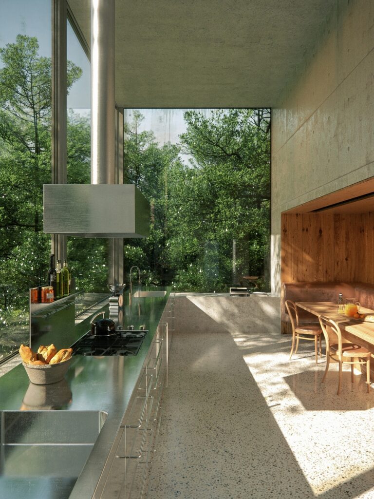 Cozinha da casa do arquiteto Peter Zumthor, o luxo da vista. 