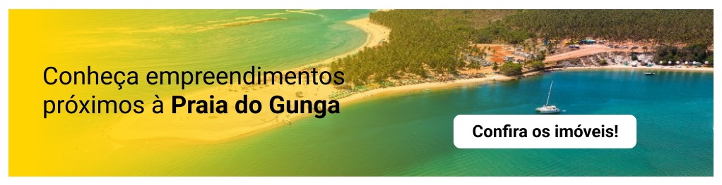 Botão clicável que leva para empreendimentos próximos à Praia do Gunga, em Alagoas.