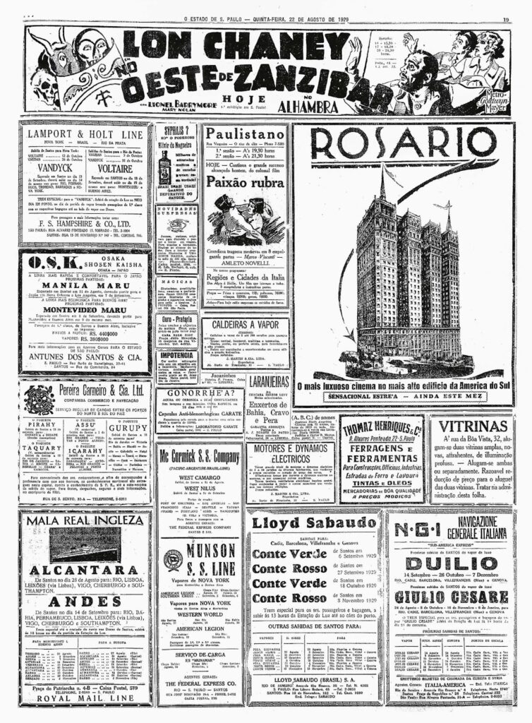 Jornal antigo com notícia de abertura do Cine Rosário.