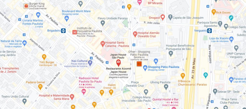 Mapa do Google Maps sinalizando onde fica a Japan House.
