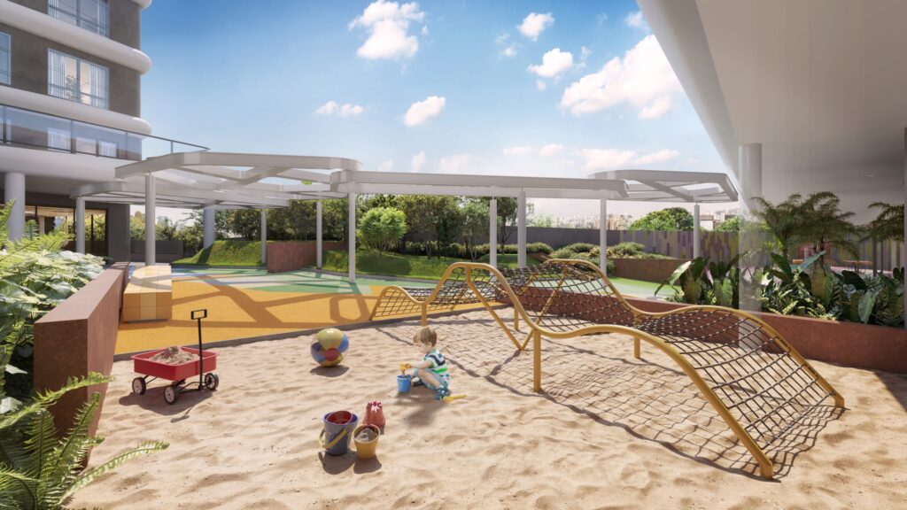 Perspectiva do play areia, uma das diversas opções de lazer infantil do Cidade Jockey.