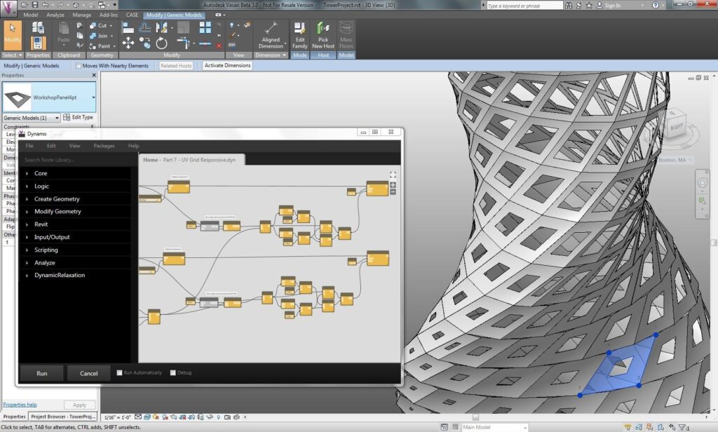 Interface do programa digital de arquitetura paramétrica Dynamo.