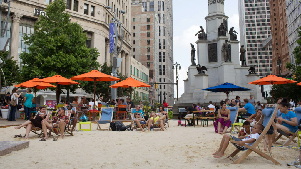 Projeto de Placemaking The Beach at Campus Martius.