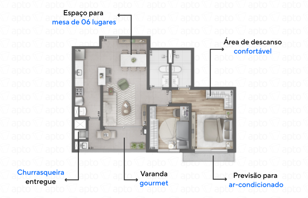 Apartamento de 75 m² do Arbo Residences.