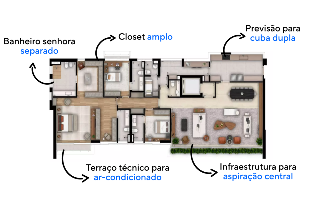 Apartamento de 293 m² com três suítes do Casa Brasileira Itaim.
