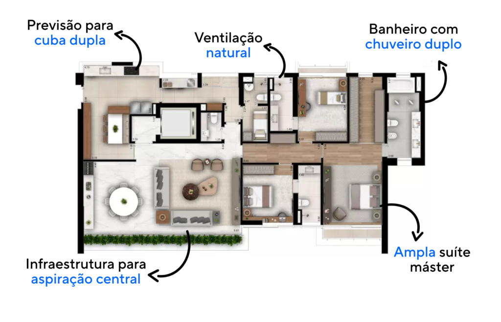Apartamento de 229 m² com três suítes do Casa Brasileira Itaim. 