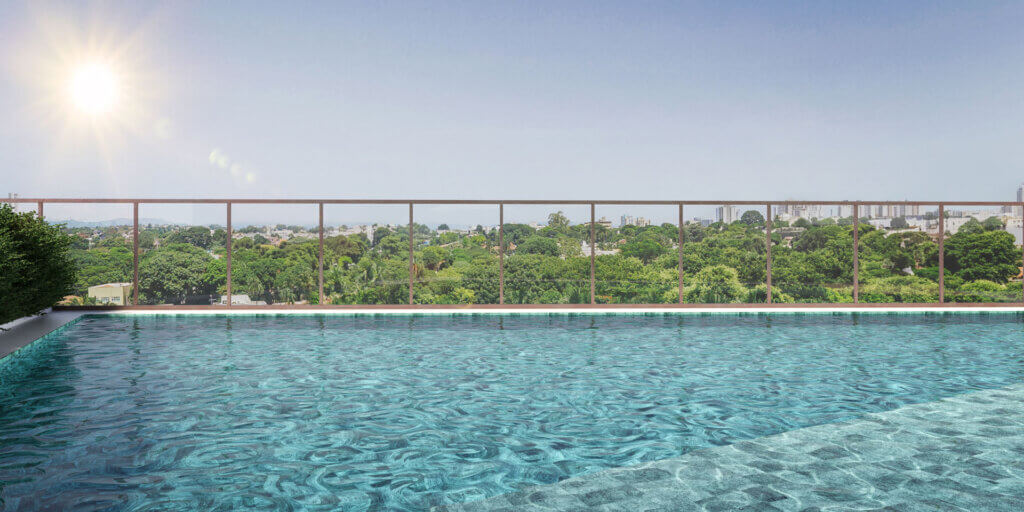 Por estar em nível elevado, a piscina do Luce Cambuí se torna ainda mais interessante pela vista.