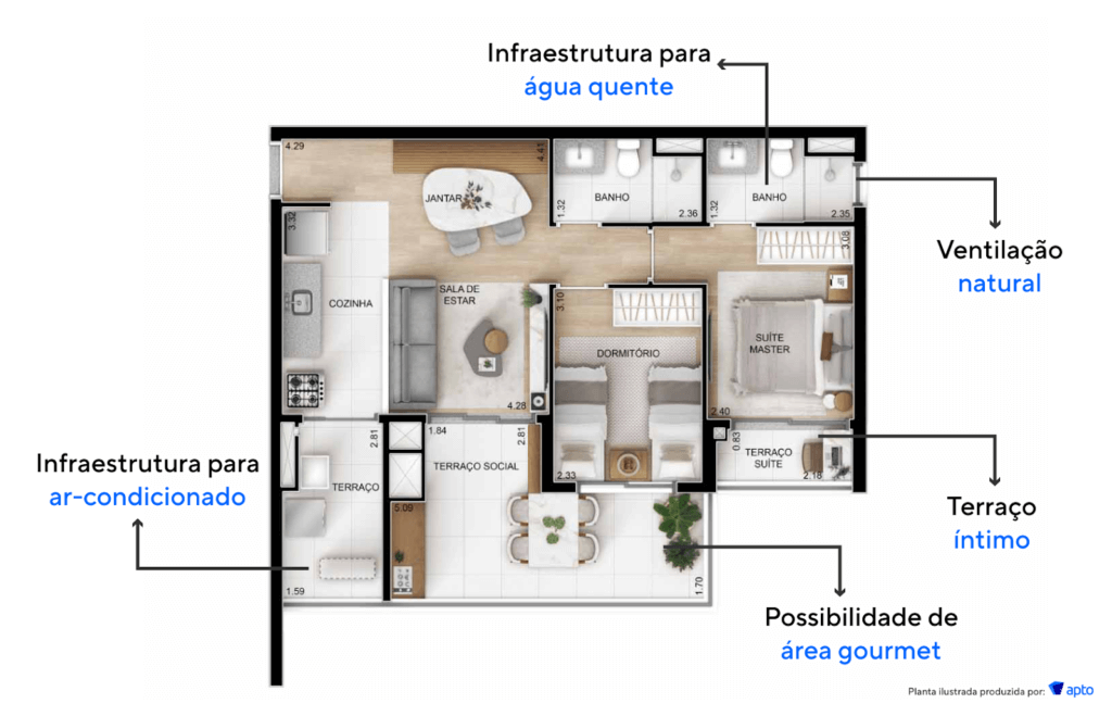 Apartamento de 68m² do YPY Alto do Ipiranga.