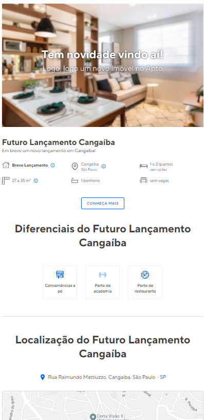 Ficha Teaser com informações básicas do projeto.