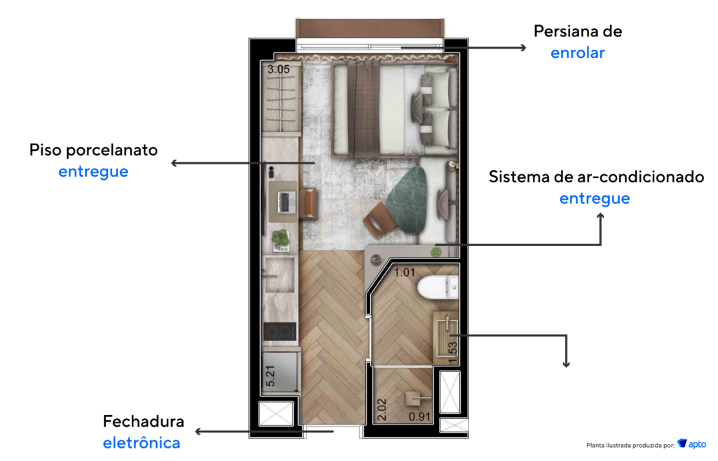 Apartamento de 19 m² do Tièl Vila Nova Conceição.