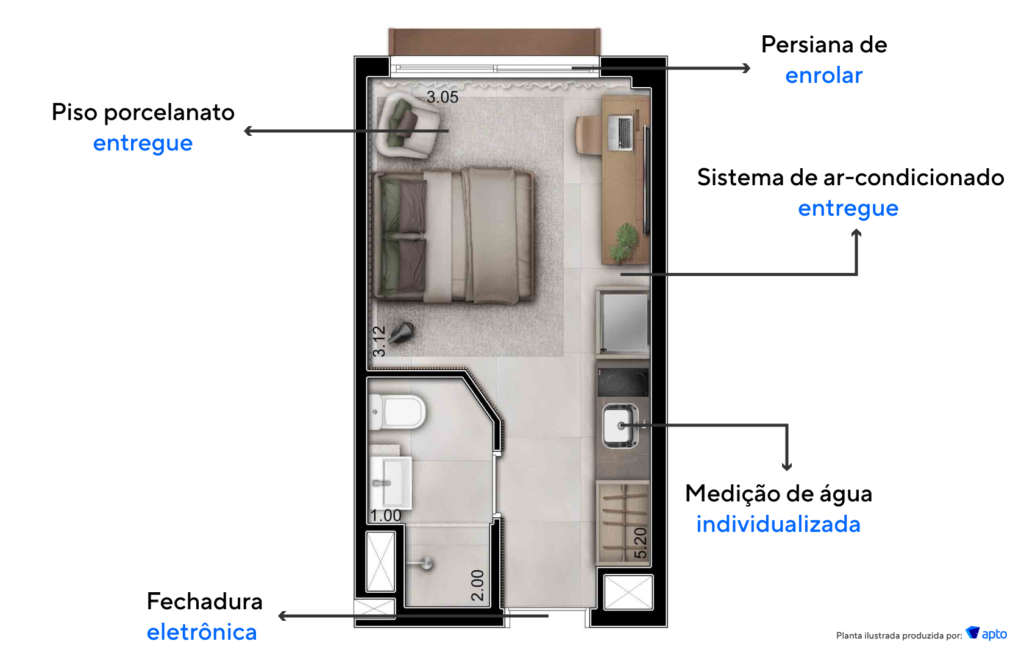 Apartamento de 19 m² do Tièl Vila Nova Conceição.